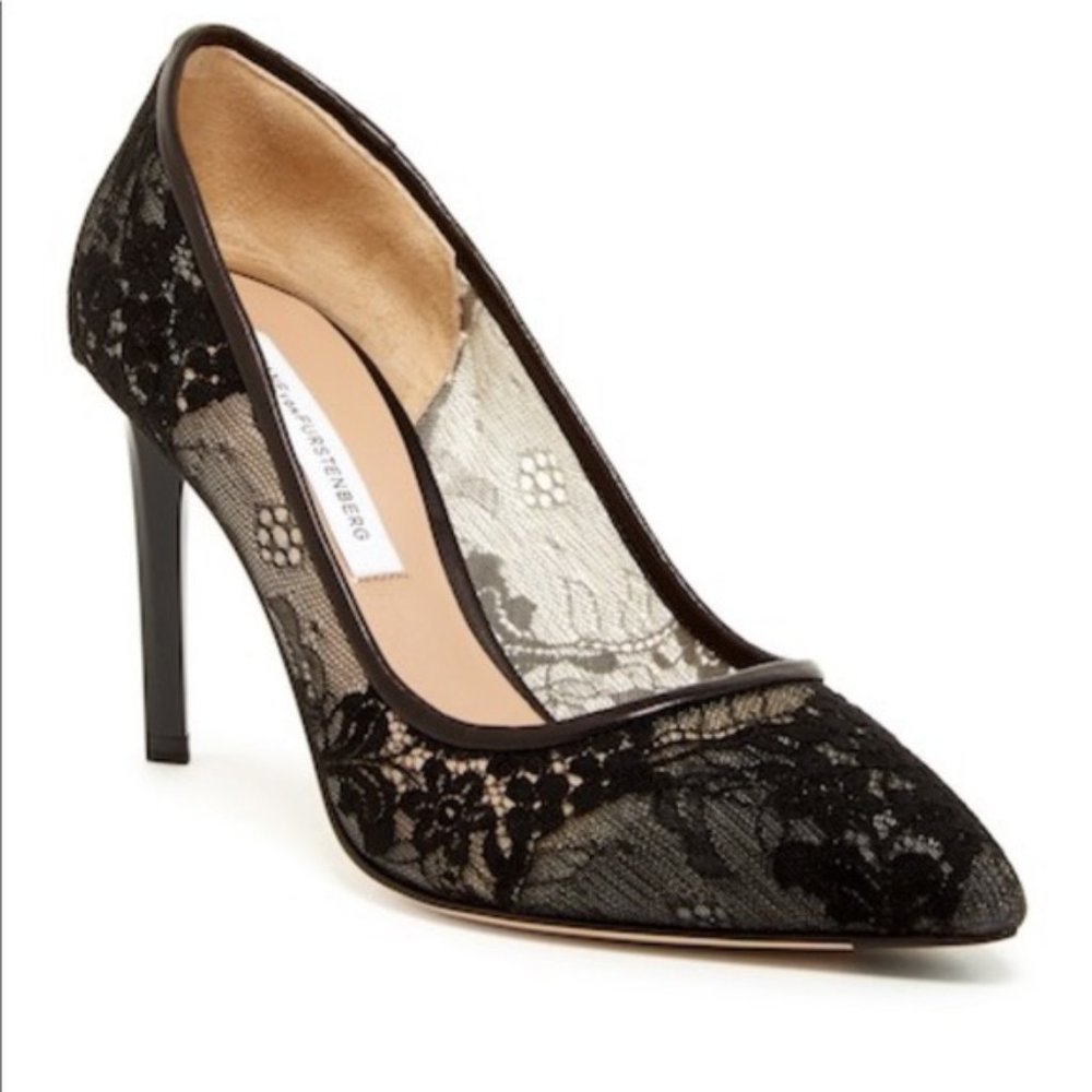DVF black lace stilleto heels